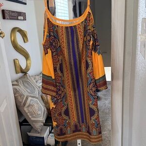 Orange Multicolor Bohemian Print Spaghetti-Strap Dress No size. Will measure